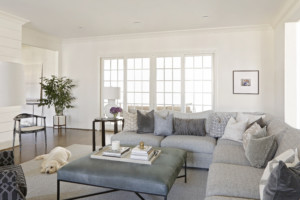 Living room with sectional couch and gorgeous French doors