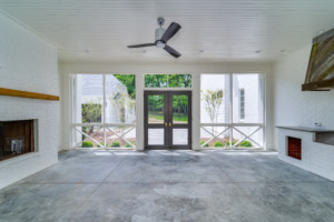 Fully enclosed porch with fireplace