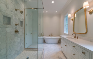 Gorgeous master bathroom with walk in shower and beautiful ceramic tub