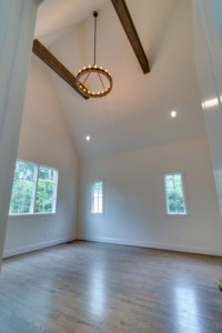 Vaulted ceiling with chandelier