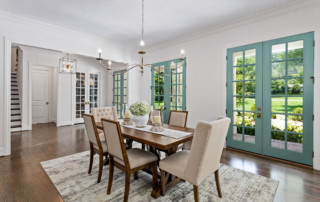 Dining area with doors leading outside