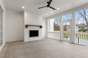 Enclosed porch with fireplace