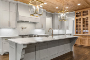 Custom sleek gray and wooden kitchen
