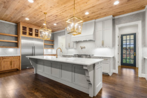 Custom sleek gray and wooden kitchen